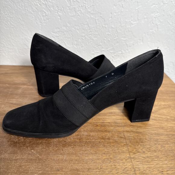 Stuart Weitzman Gotham Chunk Heel Size 7 B Women's Square Toe Nubuck Leather EUC - Picture 5 of 10